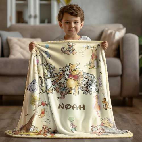 Personalized Winnie the Pooh Blanket for Kids,Custom Name Baby Gift, Classic Pooh Nursery Throw,Soft Toddler Blanket ,Newborn Shower Gift