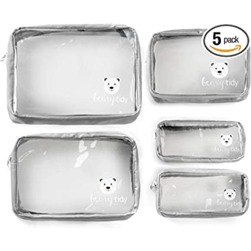 Beary Tidy 5 Piece Diaper Bag Organizer Pouch Set, Clear with Zippers and Nestable