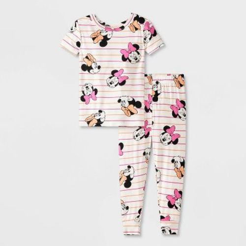 Toddler Girls' 2pc Minnie Mouse Short Sleeve Viscose Snug Fit Pajama Set - White