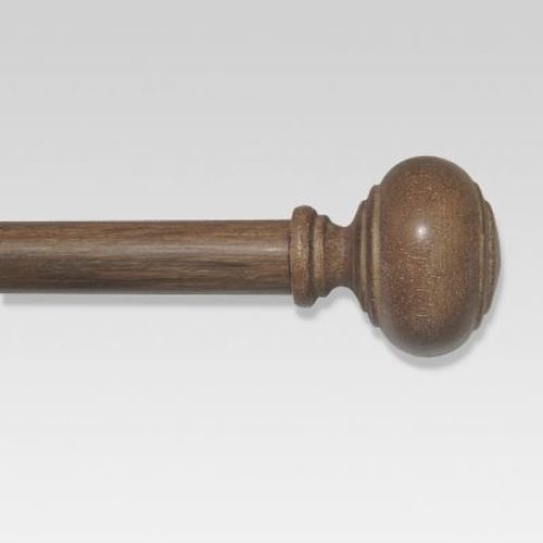 66"-120" Faux Wood Curtain Rod Brown - Threshold™: Adjustable Steel Drapery Rod with Turned Finial