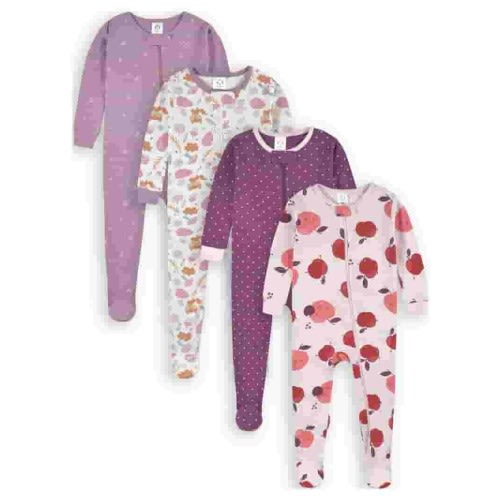 Gerber Baby & Toddler Neutral Snug Fit Footed Cotton Pajamas, 4-Pack, Sizes 0/3 Months-5T