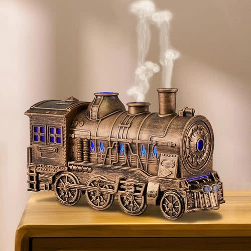 Humidifiers for Bedroom, Cool Quiet Steam Train Looking Mist Air Humidifier Diffuser for Home Baby Nursery & Plants and Auto Shut-off & No Remote Included. (Bronze)