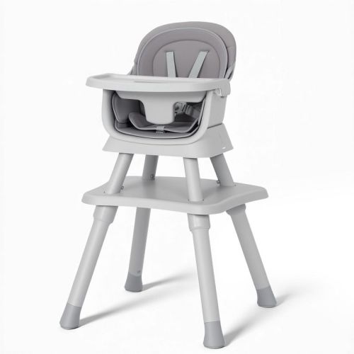 TODECARE Baby High Chair, 8 in 1 Convertible Highchair for Babies & Toddlers, Booster Seat, Toddler Chair with Safety Harness, Removable Tray, Gray
