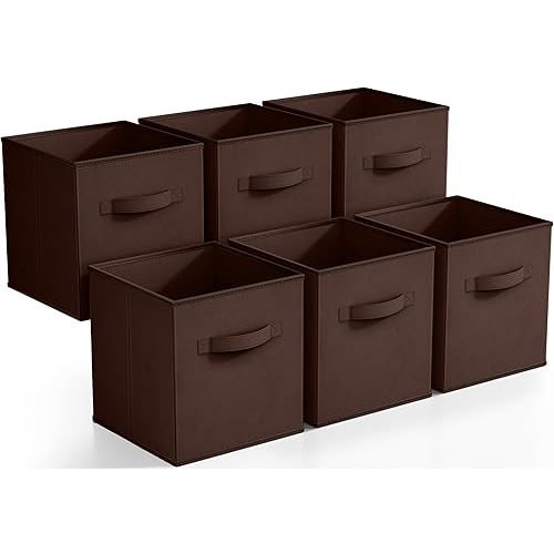 Sorbus Foldable Storage Cubes - 6 Fabric Baskets for Organizing Pantry, Closet, Shelf, Nursery, Playroom, Toy Box, Cubby -11 Inch Dual Handle Collapsible Closet Organizers and Storage Bins (Chocolate)