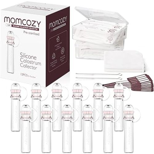 Momcozy Colostrum Collector Reusable Breast Milk Collector with Storage Case and Cotton Wipe, Portable Colostrum Container BPA Free, Multi-Use Collector 5ml-12pcs