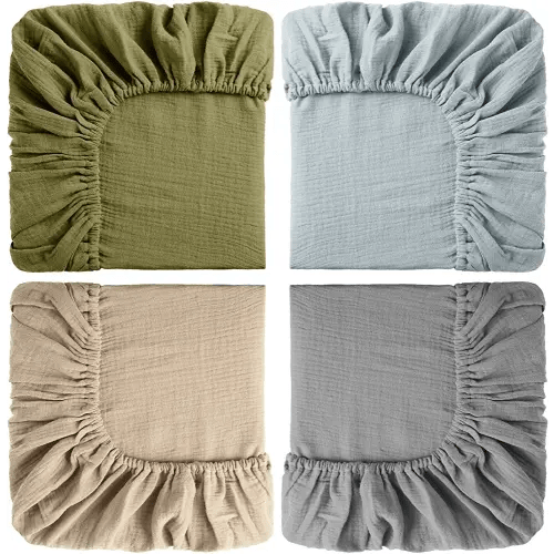 4 Pcs Baby Crib Sheets for Boys Girls, Cotton Baby Fitted Crib Sheet Soft Muslin Crib Sheets for Mini Crib Mattress (Elegant Colors, 24 x 38 Inch)