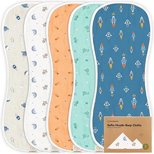 5-Pack Muslin Burp Cloths for Baby Boys and Girls - Super Absorbent Baby Burp Cloth, Viscose Derived from Bamboo Cotton Baby Washcloths, Burp Rags, Large Neutral Burp Clothes for Newborn (Cosmo)