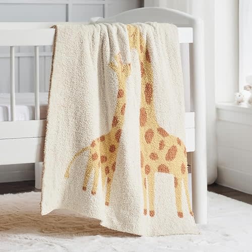 EVERGRACE Soft Plush Baby Blanket for Boys Girls with Print Animal Pattern, Fleece Fuzzy Toddler Nursery Blanket Lightweight Cozy Throw Blanket for Baby Crib, Bed, Giraffe, Light Yellow, 50"x60"