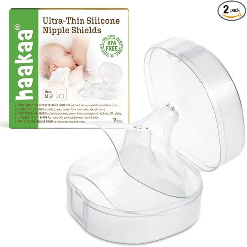 haakaa Nippleshield Silicone Nipple Shields for Breastfeeding with Carry Case Ultra-Thin Super-Soft (18mm, 2pk)