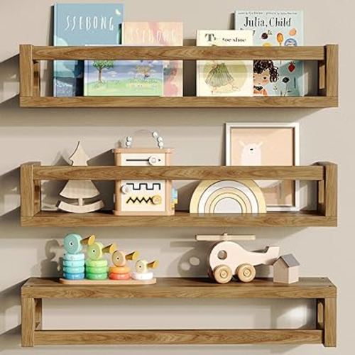 Thickened Floating Shelves for Wall - Nursery Bookshelf, Versatile Wall-Mounted Kids Book Shelf for Room Decor, Ideal for Books, Toys, Spice Rack - Natural Walnut Brown