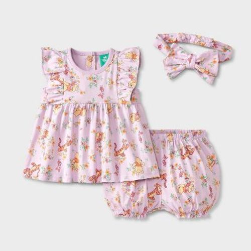 Baby Girls' 3pc Disney Winnie The Pooh Top & Bloomer Shorts Set With Headband - Purple 18m