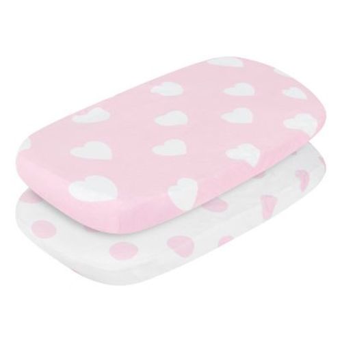 Everyday Kids 2-Pack Bassinet Sheets - 100% Cotton Jersey Knit Dots & Hearts, Fitted Sheets for Baby Girl, Fits Oval & Rectangle Mattresses