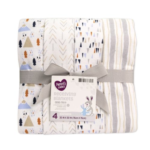 Parents Choice 4pk Cotton Flannel Receiving Blanket, Blue, 30x30 Inch