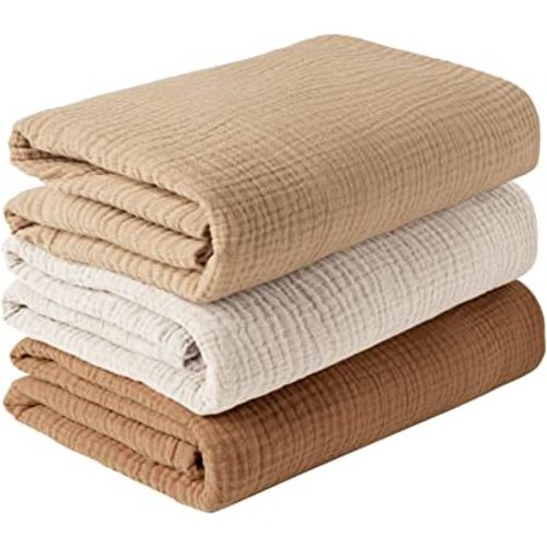 Konssy 3 Pack Muslin Swaddle Blankets for Unisex, Newborn Receiving Blanket, Large 47 x 47 inches, Soft Breathable Muslin Baby Swaddles for Boys & Girls