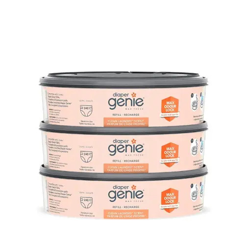 Diaper Genie Max Fresh Clean Laundry Scent Diaper Disposal Pail Refills, Pack Of 3
