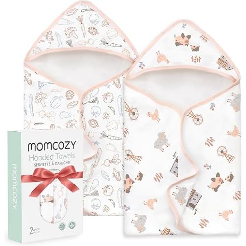 Momcozy Best Wishes Baby Towel with Hooded-Original Design Baby Towel Set -Soft & Absorbent- Shower Gifts or Bath Essential for Infant, Newborn, Toddler