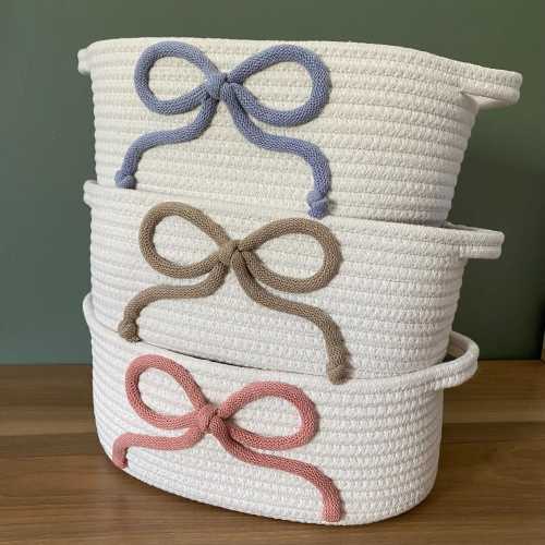 Bow Baby Shower Gift Basket, Bridal party gift, Girls Birthday Gift Basket, pretty nursery storage, cute organization, Cottage Core Decor