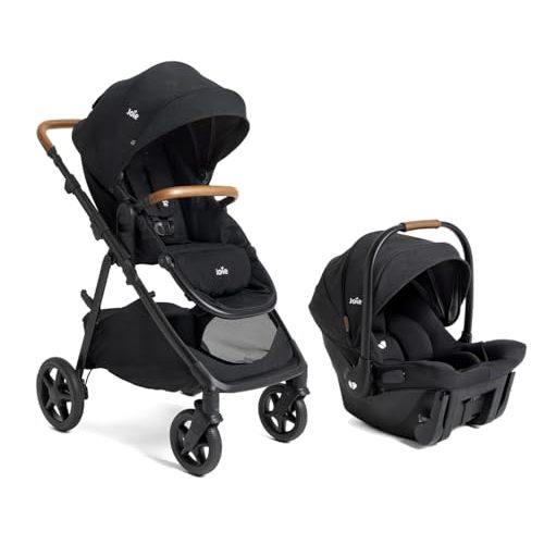 Joie Ginger and Mint Latch Travel System – 4-in-1 Travel System with Base-Free Infant Car Seat & Stroller, Built-in Latch for Easy Install and an Included All-Terrain Stroller (Shale Dark)