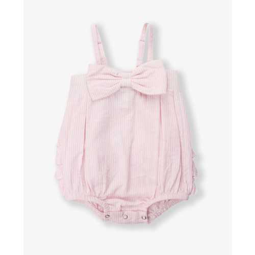 Pink Seersucker Bow Front Bubble Woven Romper - 0-3 months