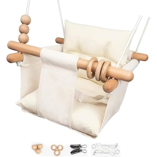 Baby Swing Outdoor Indoor Toddler Swing Seat with Safety Belt, Canvas Hanging Swings Outside Tree Swing Great Gift for Baby Boys Girls Kids Lovers
