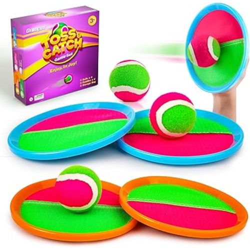 Kids Outdoor Toys Toss and Catch Game Set, Outside Yard Camping Beach Pool Toys Games for Boys Girls, Kids Ideal Gifts for Birthday Easter Basket Stuffers, 4 Paddles 4 Balls (Blue+Orange)