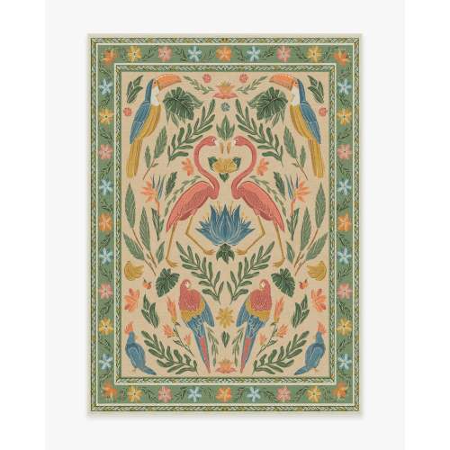 Birds Of A Feather Green & Peach Rug by Iris Apfel | Ruggable US