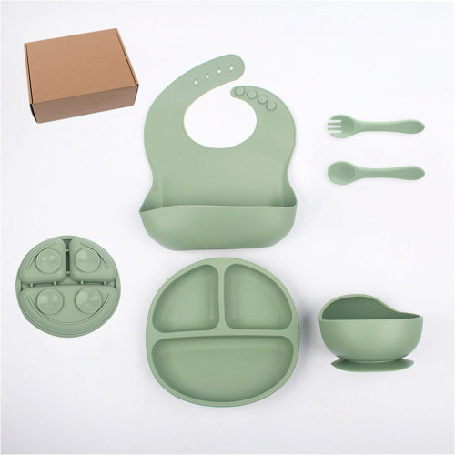 LulliNini 5-Piece Silicone Toddler Feeding Set with Suction Plate, Bow