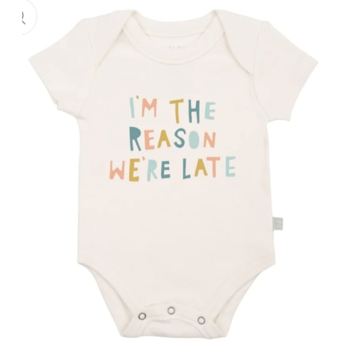 Organic Baby Onesie - Why We're Late | 100% Cotton | Finn + Emma (6-9mo)