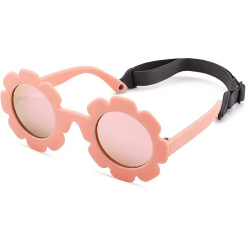 Polarized Baby Sunglasses with Strap – Flexible Flower Shaped Sunglasses for Toddler & Infant Age 0-24 Months