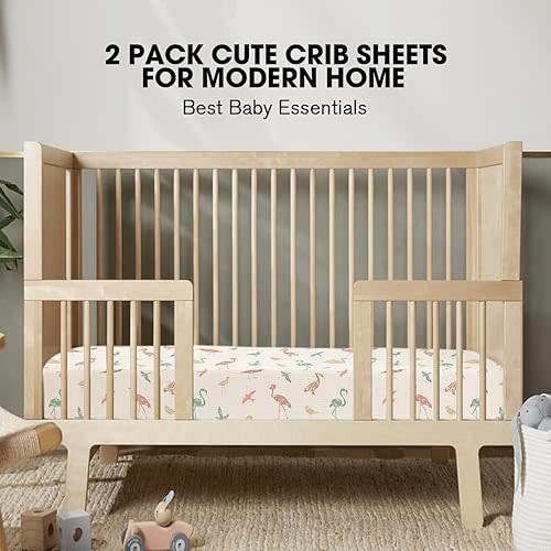 Little Grape Land Muslin Crib Sheets Fitted for Boys and Girls 2 Pack, 100% Cotton Baby Bed Sheets Soft Breathable, Neutral Fitted Baby Mattress Sheets for Standard Crib 52x28 inches, Wetland Bird