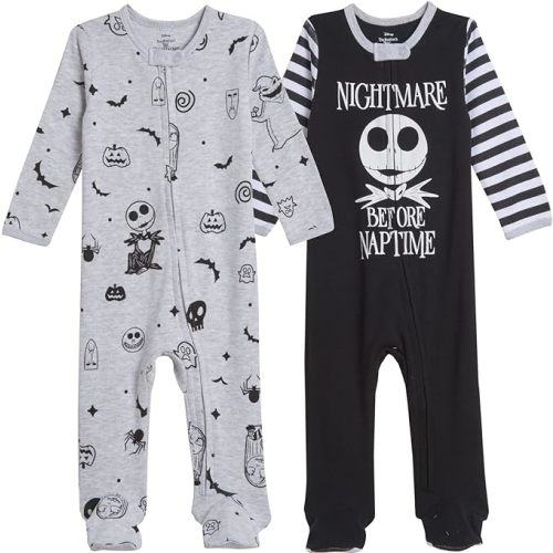 Disney Nightmare Before Christmas Jack Skellington Baby 2 Pack Zip Up Sleep N' Play Coveralls Newborn to Infant - 6-9 Months - White / Black