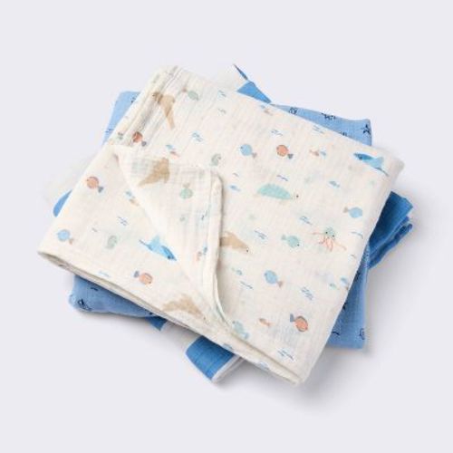 Muslin Swaddle Baby Blankets - Sea Life - 3pk - Cloud Island™