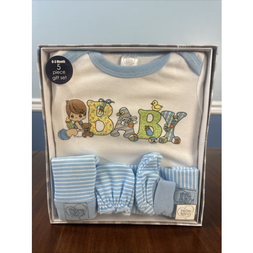 Precious Moments 5 Piece Baby Gift Set 0 to 3 Months Bodysuit Pant Cap Booties