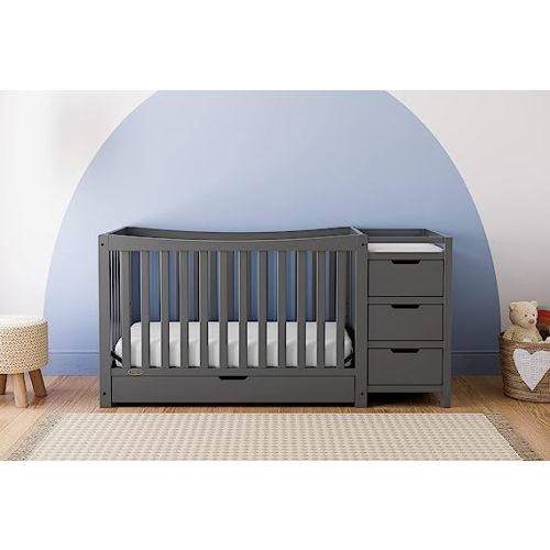 Graco Remi 4-in-1 Convertible Crib & Changer with Drawer (GREY) – GREENGUARD Gold Certified, Crib and Changing Table Combo, Includes Changing Pad, Converts to Toddler Bed, Daybed and Full-Size Bed - Grey