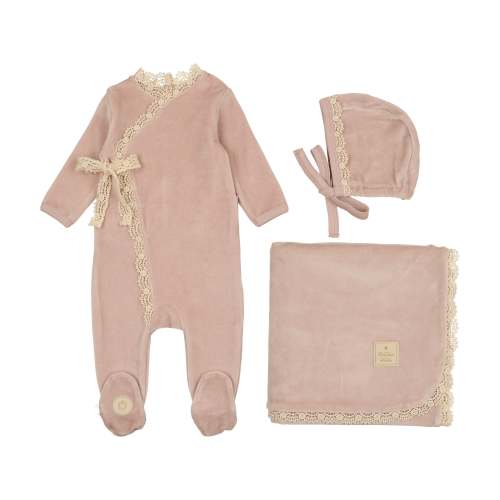 Tied up in Lace Layette Set - preemie pink or white