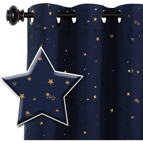 H.VERSAILTEX Blackout Star Curtains for Kids Room Boys Girls Twinkle Stars Thermal Insulated Cute Thick Soft Curtain Drapes, Grommet Top, 1 Panel, 52" W x 84" L, Navy/Bronze