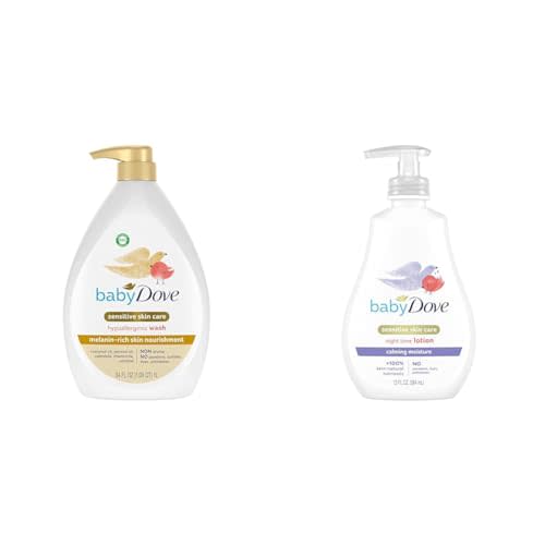 Baby Dove Sensitive 34oz Wash & 13oz Lotion Bundle for Melanin-rich Skin Nourishment, Calming Moisture & Bedtime Routine