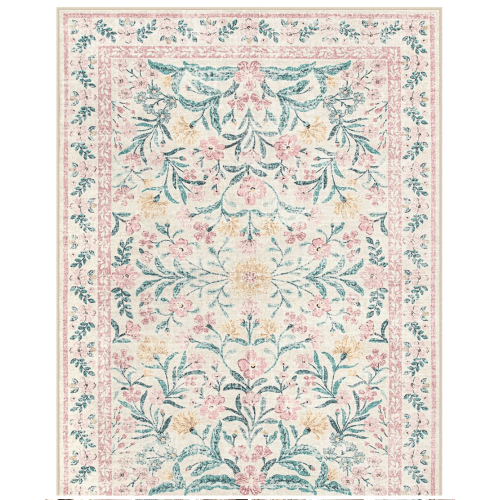 Sylvie Boho Modern Parisian Garden Pink Floral Area Rug - Lahome