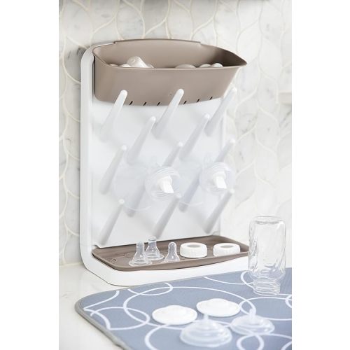 Ubbi Vertical Baby Bottle Drying Rack, Space Saving Countertop Drying Rack Baby Accessory, Taupe