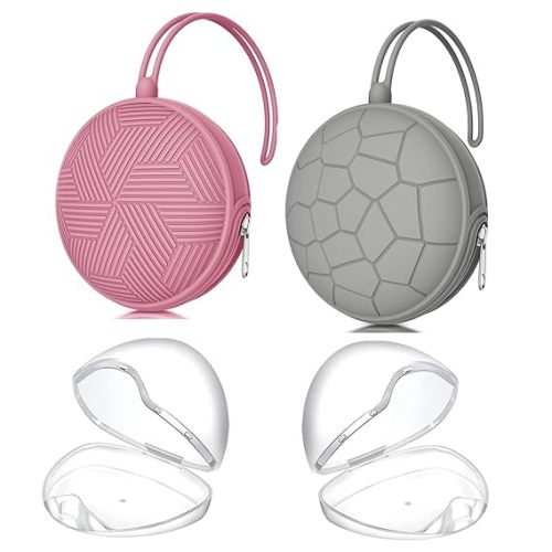 Smlpuame 4 Pack Pacifier Holder Case Set,2 Silicone Portable Pacifier Cover Pouch Bag for Diaper Bags Baby Carriage with 2 Transparent Pacifier Storage Container Box,Easy to Clean,Boho(Green+Pink)