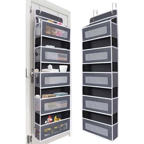 Over Door Hanging Storage Organizer, 5 Large Pockets, 10 Mesh Pockets, Dark Grey, 44 lbs Capacity (Dark gray)