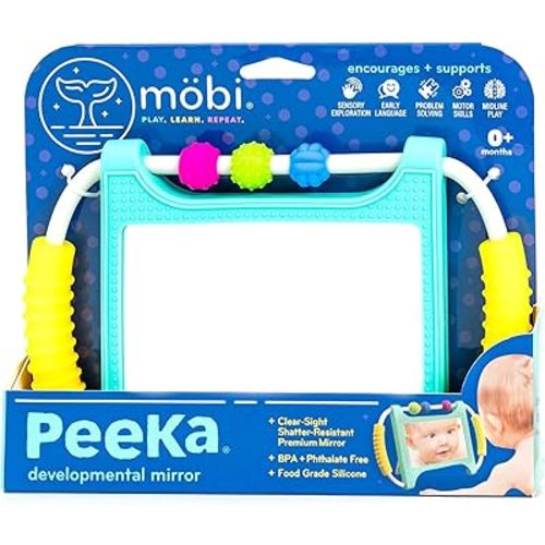 Mobi Peeka Activity Toy - Tummy Time Baby Mirror, Montessori Toys for Babies 0-6 Months and Up, Shatterproof Mirror for Babies, Made with Food Grade Silicone, BPA and Phthalate Free - Pack of 1