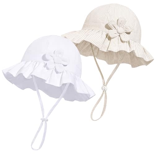 Baby Girl Wide Brim Bucket Hats with UPF 50+ Outdoor Adjustable Beach Hat with Sun Hat