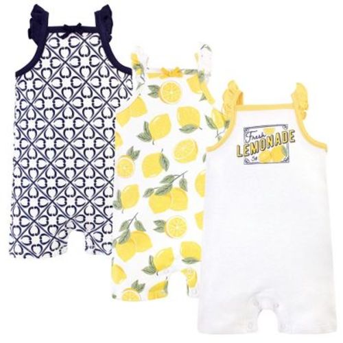 Touched By Nature Baby Girl Organic Cotton Rompers 3pk, Lemon Tree, 3-6 Months
