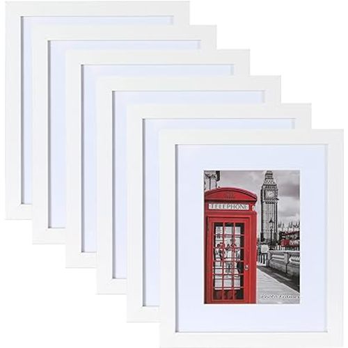 PEALSN 11x14 Picture Frame Set of 6, Display Pictures 8x10 with Mat or 11x14 Without Mat for Wall Mounting or Table Top Display, Photo Frames Collage for Wall Decor, White.
