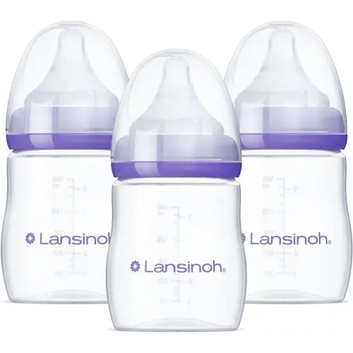 Lansinoh Anti-Colic Baby Bottles for Breastfeeding Babies, 160 ml (5 Ounces), 3 Count, Includes 3 Slow Flow Nipples, Size S