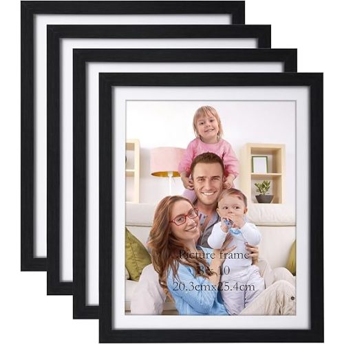8x10 Picture Frame Black with Mat, Set of 4