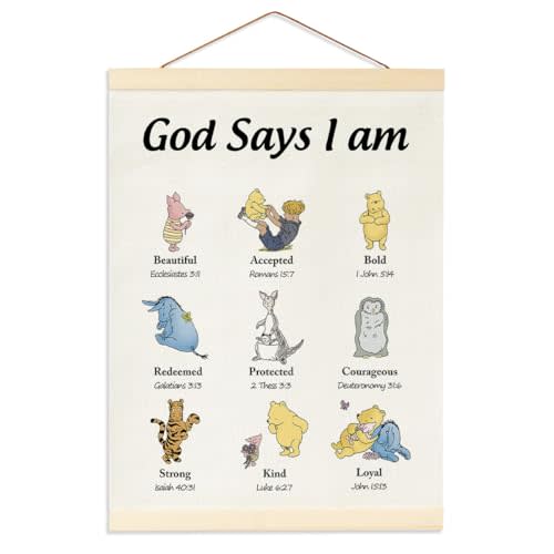 ZsaTuiy Winnie the Pooh Biblical Affirmations Wall Art - Canvas Wall Art - Winnie Decor for Kids Room - Religious Gifts - Nursery Decor