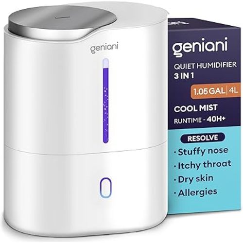 Today 2025 GENIANI Cool Mist Air Humidifiers for Bedroom, Plants, and Large Rooms - Quiet Humidifiers for Baby Room with Auto Shut Off & Night Light (3.9L, White)