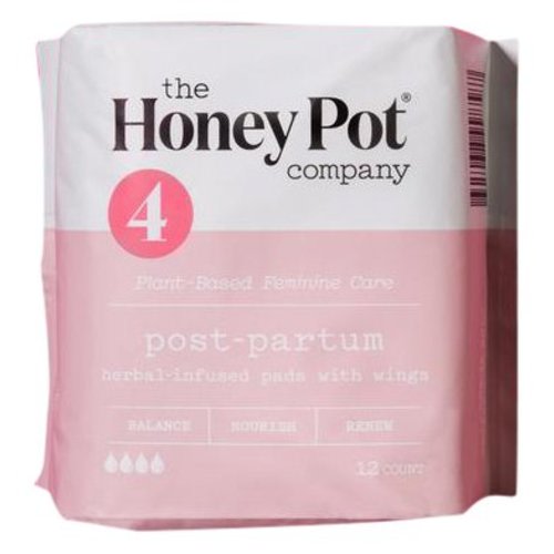 The Honey Pot Company Clean Cotton Postpartum Pads (12 Count), Herbal-Infused, Postpartum and Maternity Pads with Wings, Plant-Derived Feminine & Menstrual Care